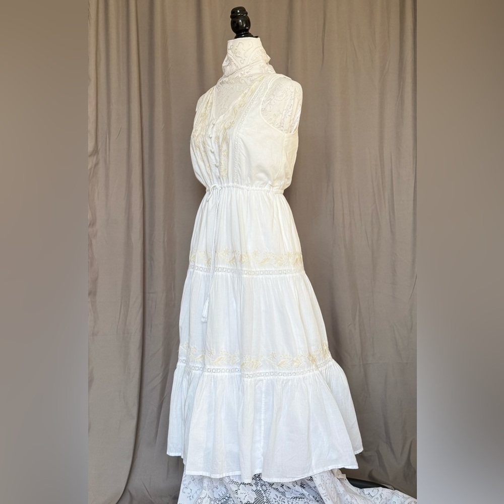 JOIE 100% Cotton Sleeveless Tiered Embroidered Long Length Midi Dress - S/M - Picture 9 of 14